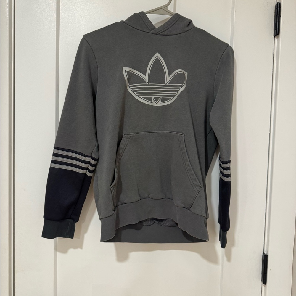 Adidas Dark Gray Boy's Hoodie with Black Accents